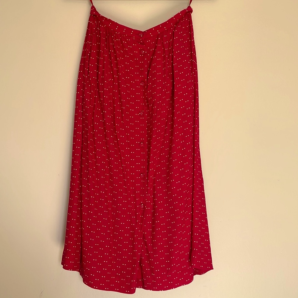 French style cool white dot midi skirt